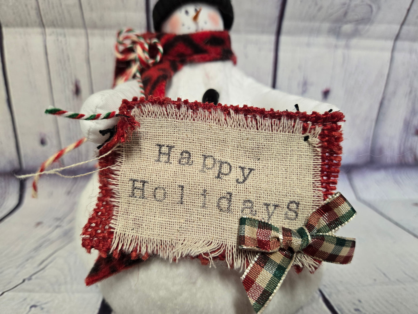 Handmade Fabric Snowman Decor, 6 Inch Christmas Snowman, Primitive Country Holiday Decor, Rustic Farmhouse Christmas Decoration