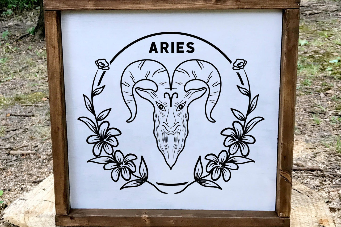 Aries Zodiac Wood Sign, 8x8 Hand Painted Ram Wall Art, Fire Sign Astrology Gift, April Birthday Decor, Minimalist Celestial Star Sign Plaque