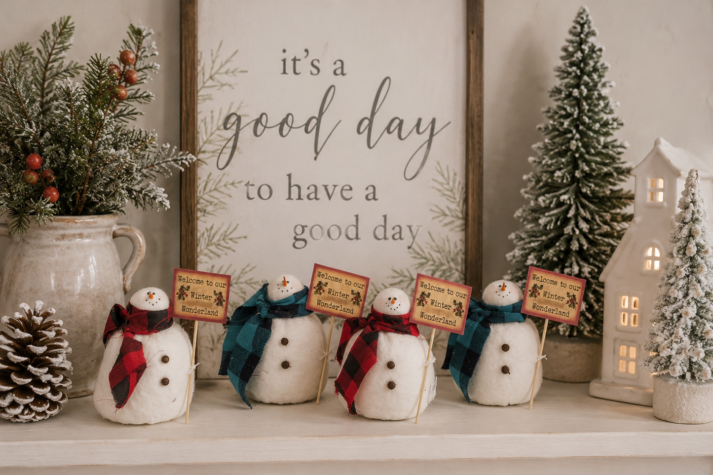 Primitive Fabric Snowman | Mini Winter Snowman Decor | Handmade Christmas Shelf Sitter | Vintage Farmhouse Holiday Decoration