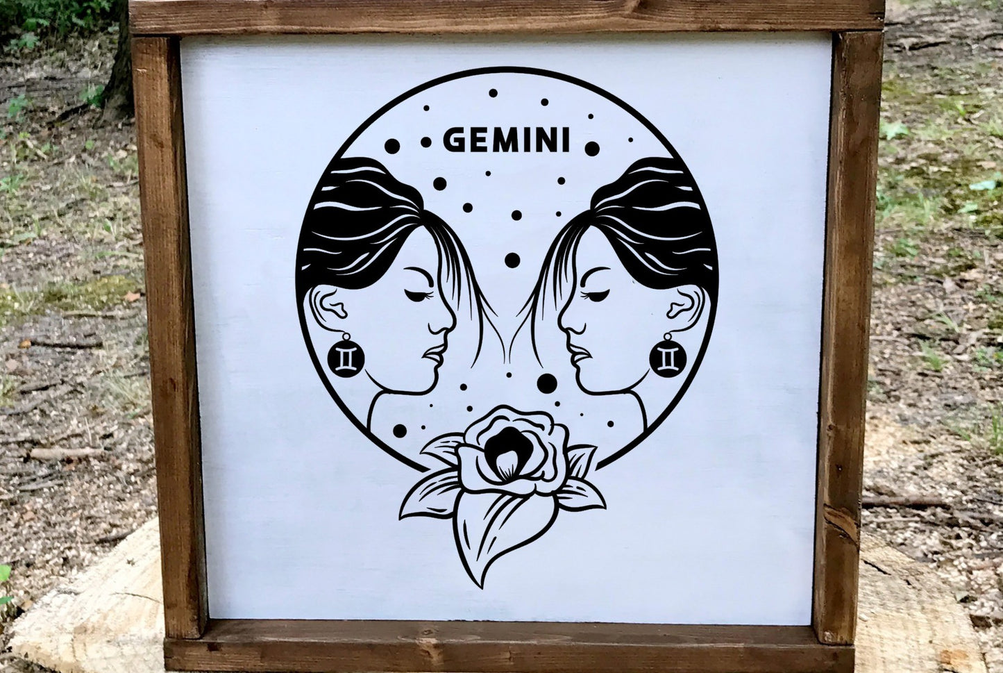 Gemini Zodiac Wood Sign, 8x8 Hand Painted Twins Wall Art, Air Sign Astrology Decor, June Birthday Gift, Minimalist Celestial Star Plaque