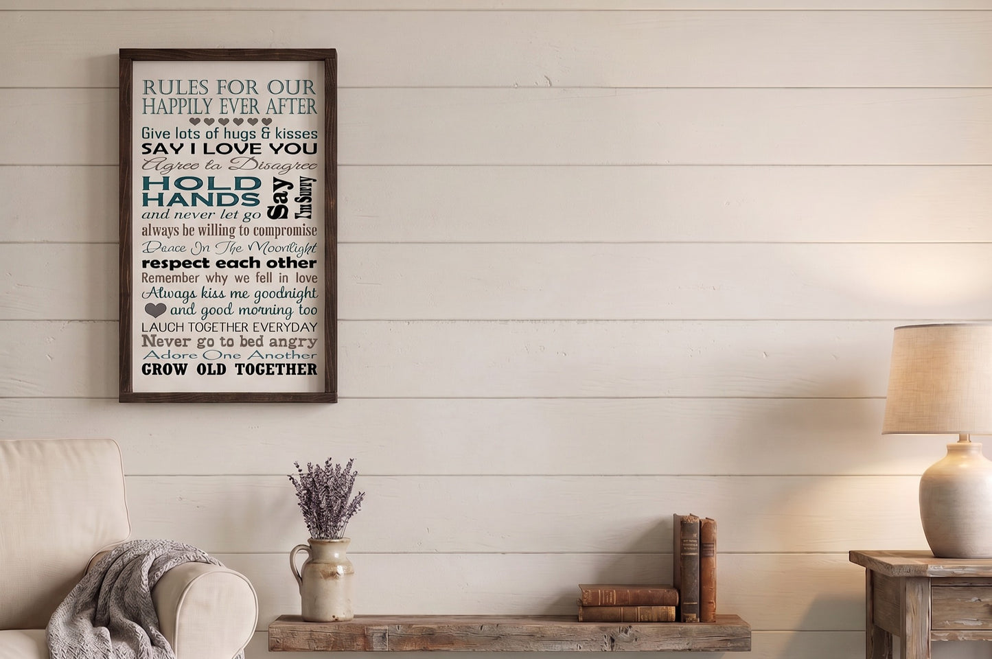 Rules For Our Happily Ever After Wood Sign | Personalized Wedding Gift | Custom Anniversary Gift For Couple | Master Bedroom Wall Decor