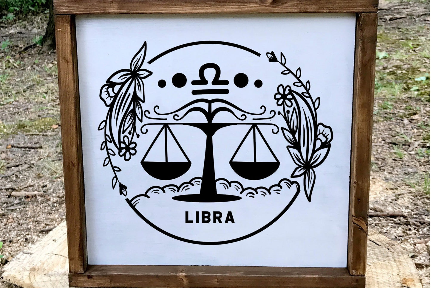 Libra Zodiac Wood Sign, 8x8 Hand Painted Scales Wall Art, Air Sign Astrology Decor, October Birthday Gift, Minimalist Celestial Star Sign
