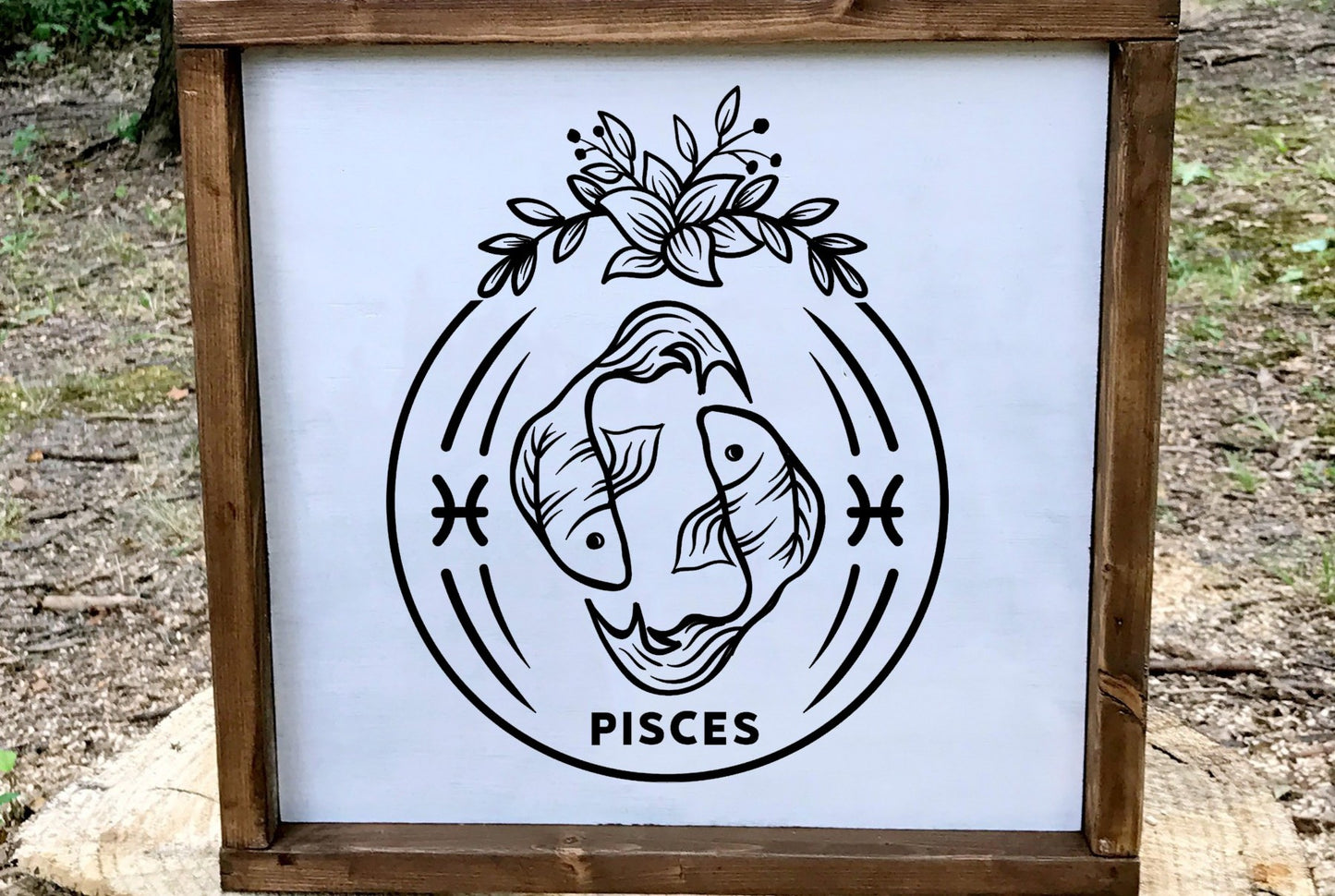 Pisces Zodiac Wood Sign, 8x8 Hand Painted Astrology Wall Art, Celestial Fish Decor, March Birthday Gift for Her, Minimalist Star Sign Plaque