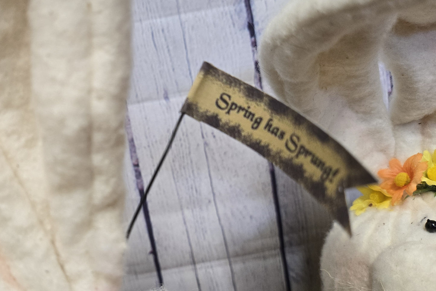 Whimsical Primitive Easter Bunny Shelf Sitter on Recycled Bed Spring – Rustic Farmhouse Spring Decor – Handmade Bunny Head