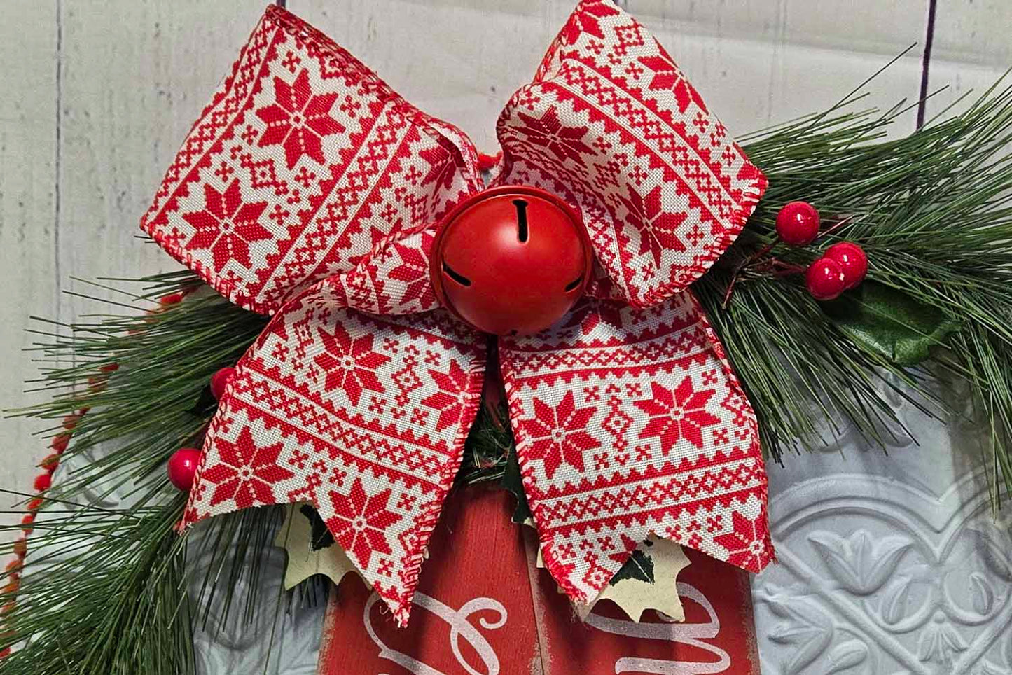 Happy Holidays 12" Faux Tin Door Hanger, Farmhouse Christmas Wreath, Metal Door Sign, Front Door Decoration, Holiday Gift