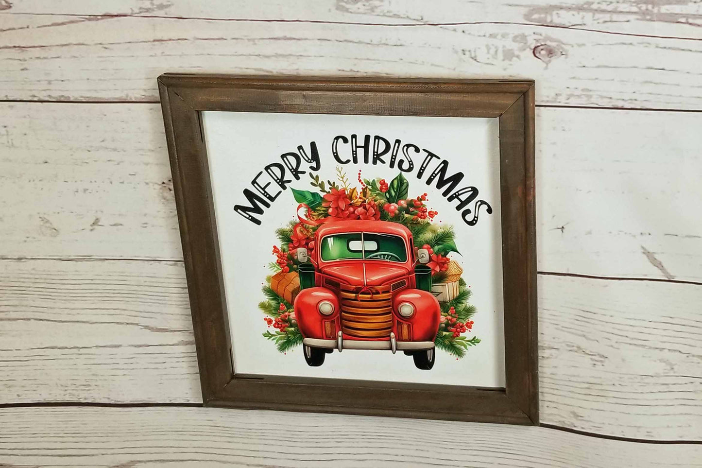 Merry Christmas Red Truck Canvas Wall Art