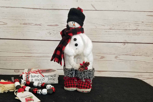 Holiday Fabric Snowman with Buffalo Plaid Boots