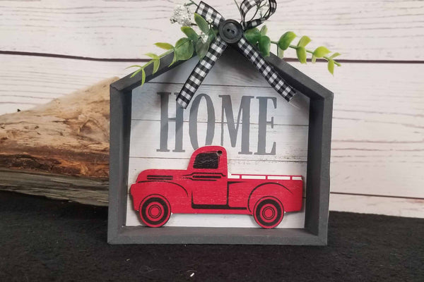 Red Truck Home Shelf Sitter Tiered Tray Decor