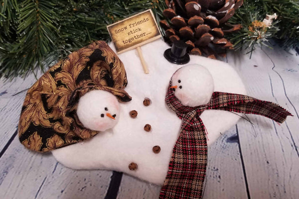 Snow Friends Stick Together Melting Snowmen Fabric Winter Ornament Decoration