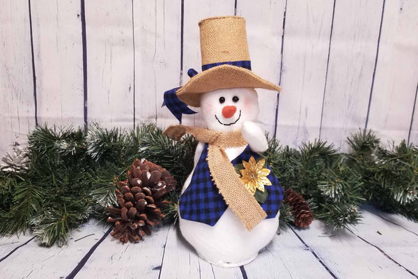 Jack the Snowman Blue Plaid Fabric Christmas Holiday Decoration