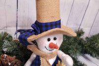 Jack the Snowman Blue Plaid Fabric Christmas Holiday Decoration