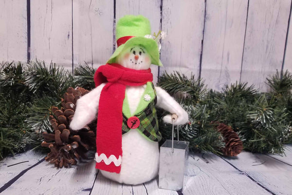 Christmas Holiday Cheer Snowman with Metal Basket