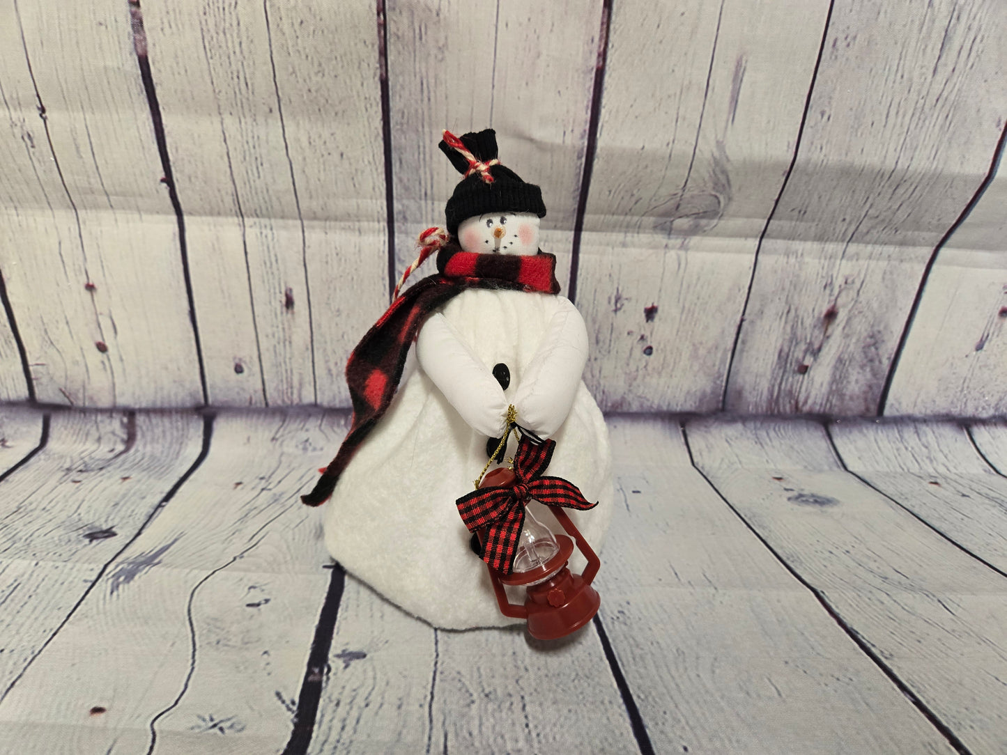 Handmade Fabric Snowman with Lantern, 6 Inch Snowman Decor, Primitive Christmas Snowman, Country Farmhouse Holiday Decoration