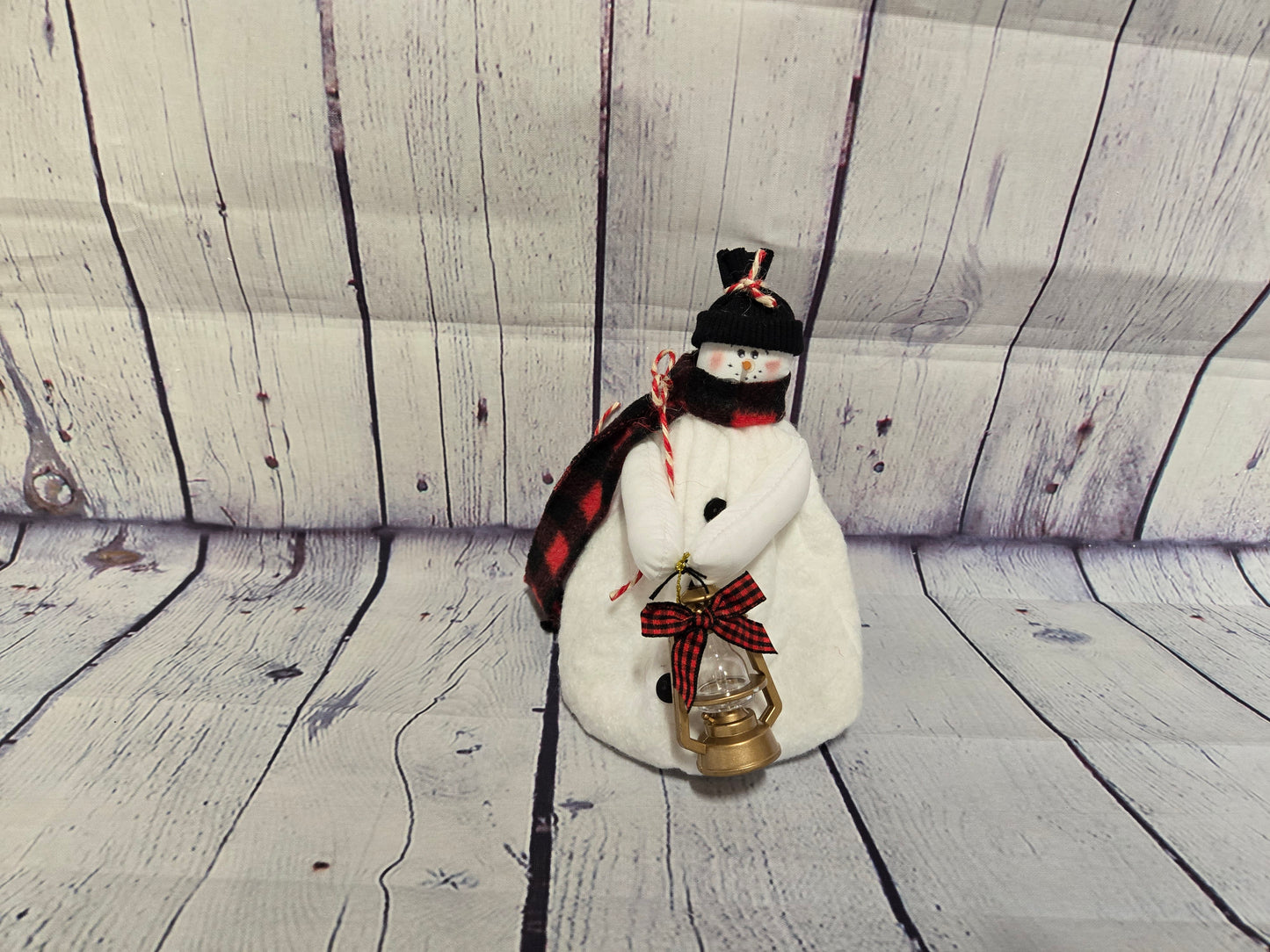 Handmade Fabric Snowman with Lantern, 6 Inch Snowman Decor, Primitive Christmas Snowman, Country Farmhouse Holiday Decoration