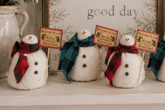 Primitive Fabric Snowman | Mini Winter Snowman Decor | Handmade Christmas Shelf Sitter | Vintage Farmhouse Holiday Decoration