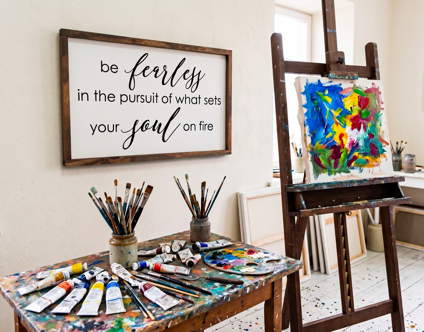 "Be Fearless" Inspirational Wood Sign – Soul on Fire Quote Art – Motivational Wall Decor for Office, Dorm, or Nursery – Handcrafted Gift for Grads & Dreamers
