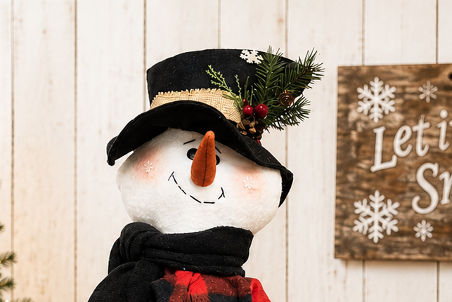 Large Fabric Snowman Beau, 30 Inch Handmade Christmas Snowman, Farmhouse Holiday Decor, Primitive Snowman, Christmas Home Decor