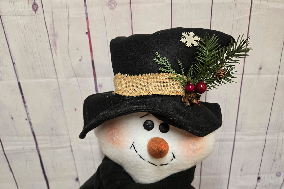 Large Fabric Snowman Beau, 30 Inch Handmade Christmas Snowman, Farmhouse Holiday Decor, Primitive Snowman, Christmas Home Decor