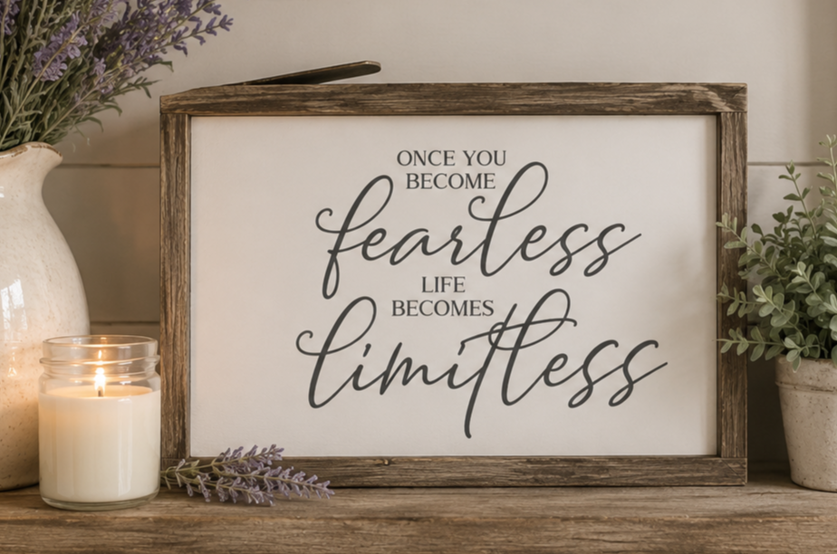 Fearless Limitless Wood Sign | Inspirational Quote Sign |  Cottagecore & Boho Home Decor | Handcrafted Motivational Sign