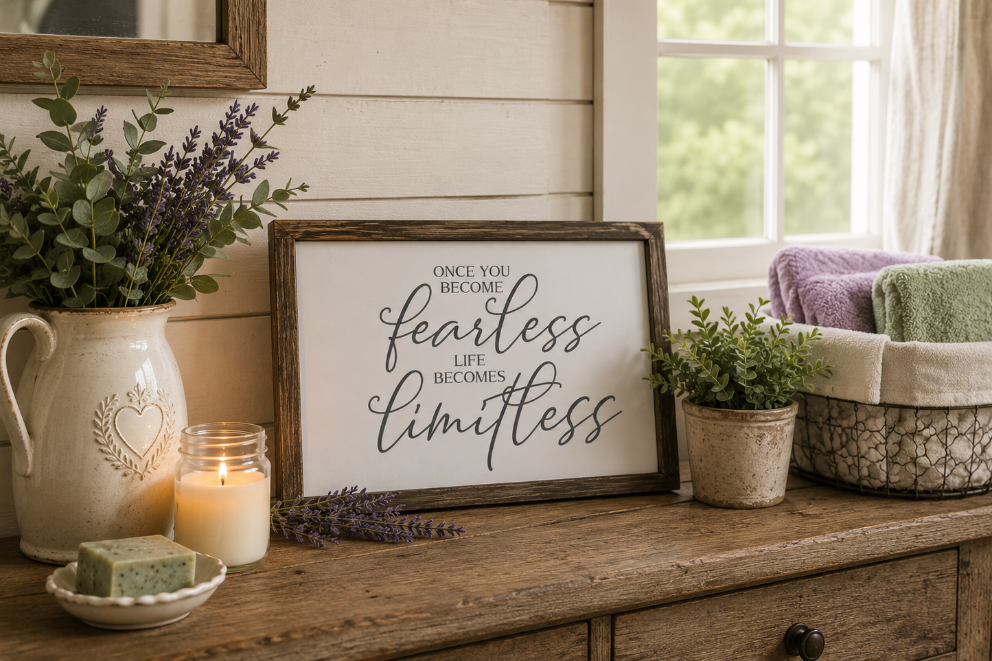 Fearless Limitless Wood Sign | Inspirational Quote Sign |  Cottagecore & Boho Home Decor | Handcrafted Motivational Sign