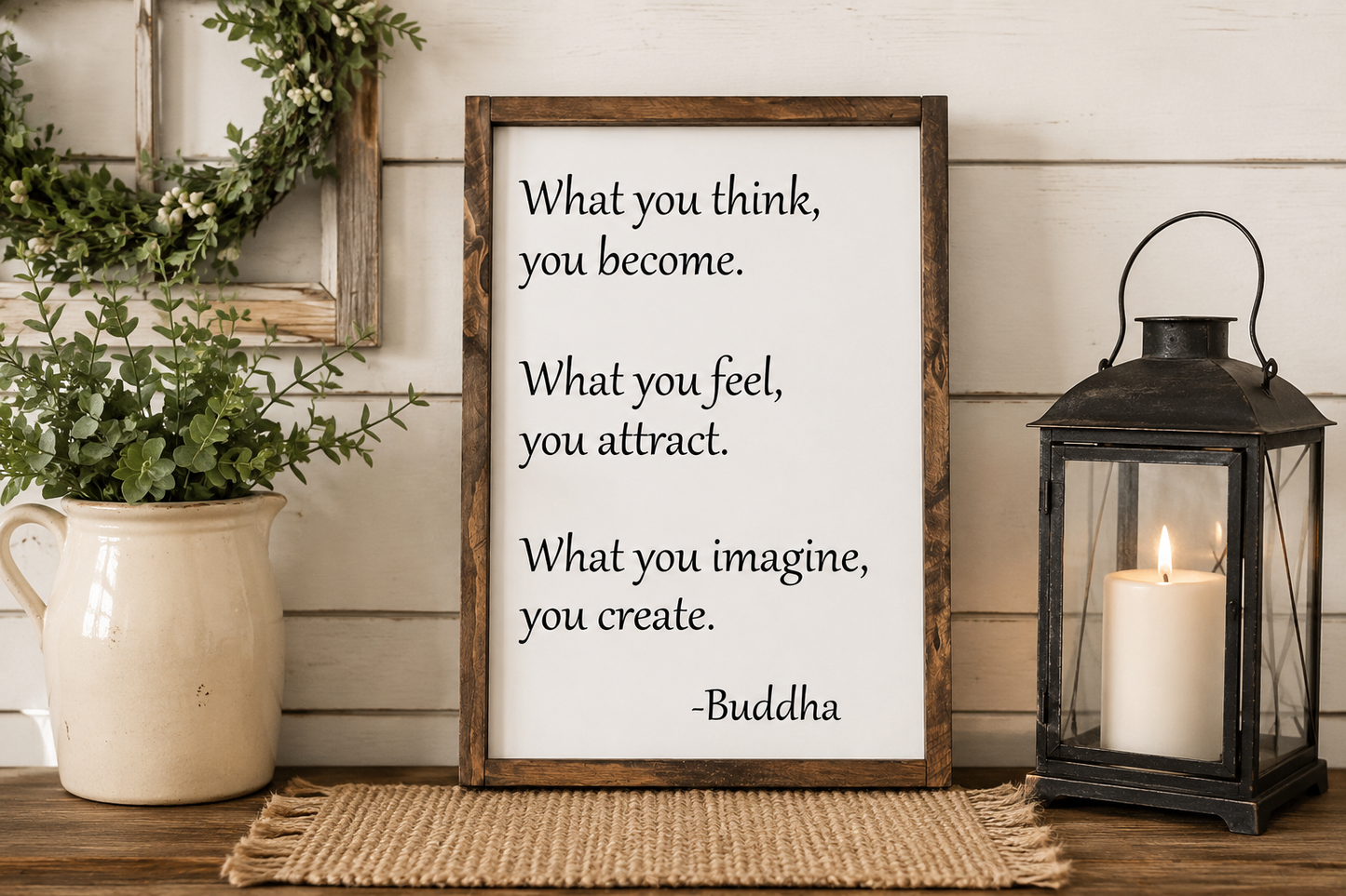 What You Think You Become Sign | 12x18 Hand Painted Wood Quote Sign | Motivational Farmhouse Wall Decor | Mindset Gift
