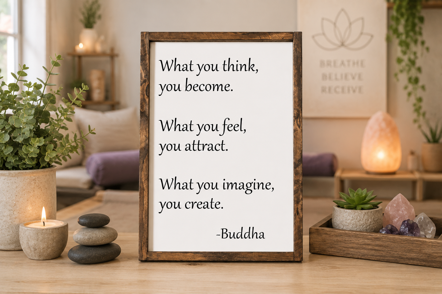 What You Think You Become Sign | 12x18 Hand Painted Wood Quote Sign | Motivational Farmhouse Wall Decor | Mindset Gift