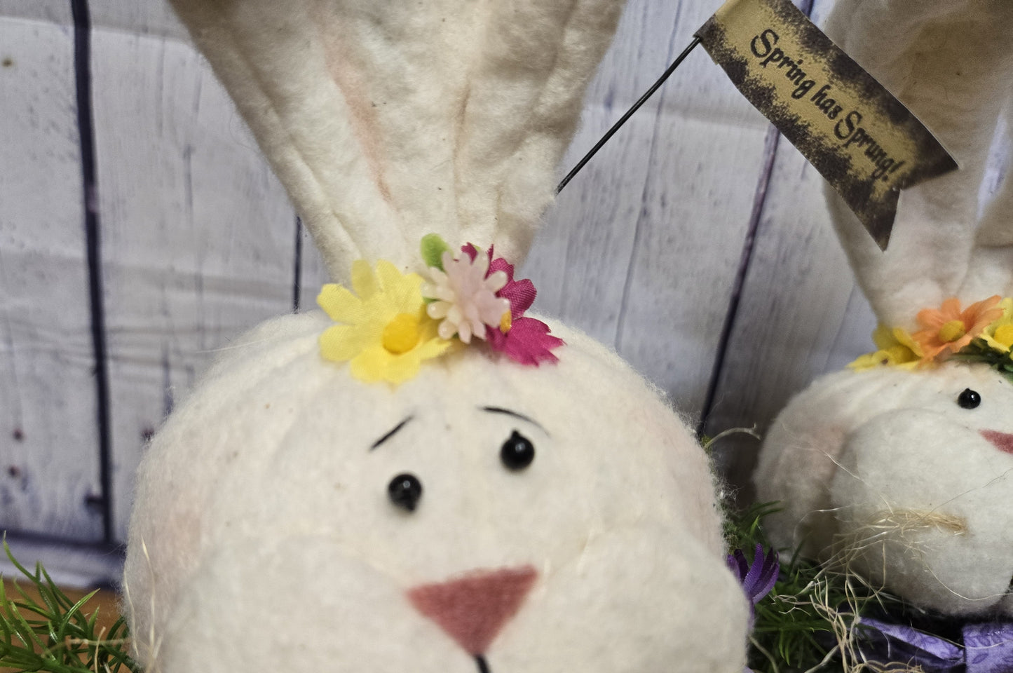 Whimsical Primitive Easter Bunny Shelf Sitter on Recycled Bed Spring – Rustic Farmhouse Spring Decor – Handmade Bunny Head