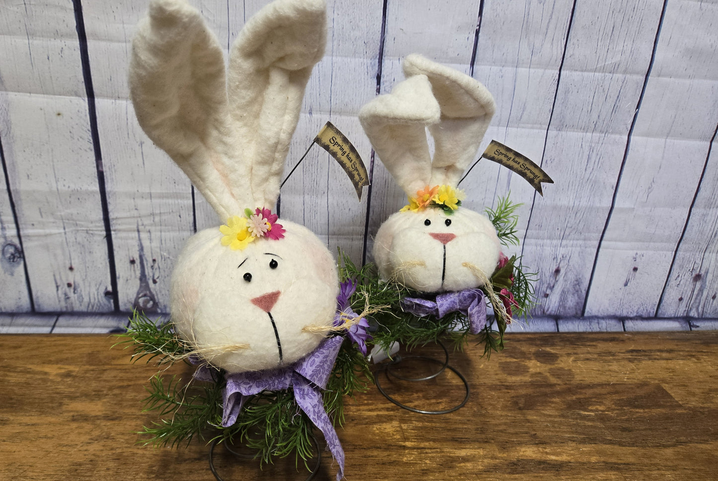 Whimsical Primitive Easter Bunny Shelf Sitter on Recycled Bed Spring – Rustic Farmhouse Spring Decor – Handmade Bunny Head