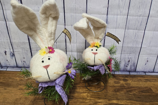 Whimsical Primitive Easter Bunny Shelf Sitter on Recycled Bed Spring – Rustic Farmhouse Spring Decor – Handmade Bunny Head