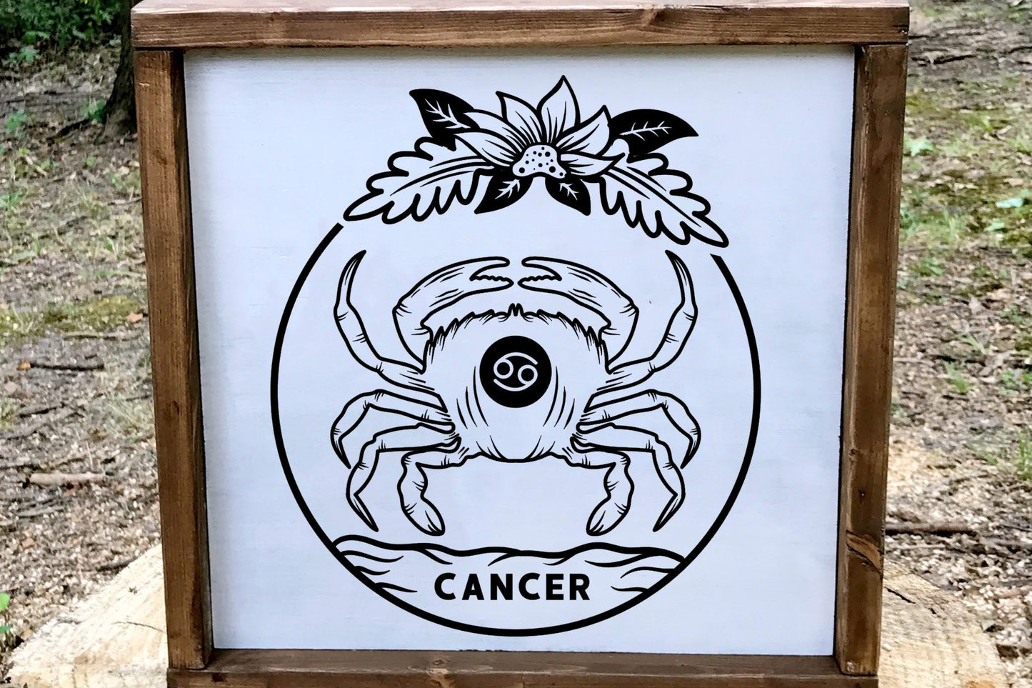 Cancer Zodiac Wood Sign, 8x8 Hand Painted Crab Wall Art, Water Sign Astrology Decor, July Birthday Gift, Minimalist Celestial Star Plaque