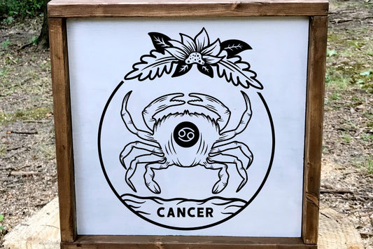 Cancer Zodiac Wood Sign, 8x8 Hand Painted Crab Wall Art, Water Sign Astrology Decor, July Birthday Gift, Minimalist Celestial Star Plaque
