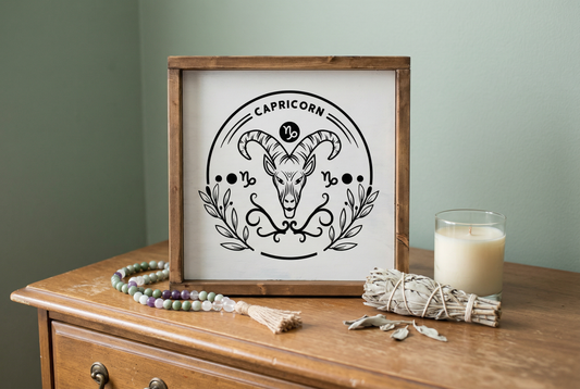 Capricorn Zodiac Wood Sign, Goat Wall Art, Earth Sign Astrology Decor, January Birthday Gift, Minimalist Celestial Star Sign Plaque