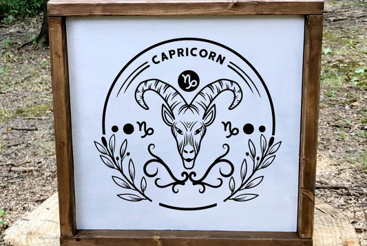 Capricorn Zodiac Wood Sign, Goat Wall Art, Earth Sign Astrology Decor, January Birthday Gift, Minimalist Celestial Star Sign Plaque