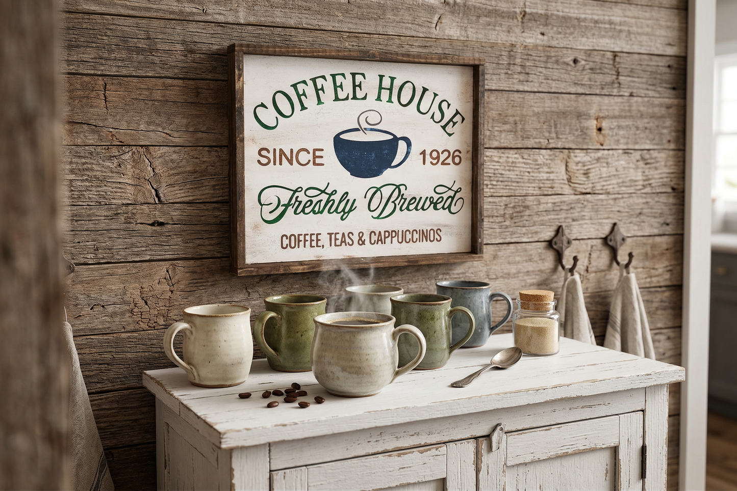 "Freshly Brewed" Handcrafted Wood Sign – Your Home Coffee Bar's New Best Friend! – Rustic Farmhouse Kitchen Wall Art