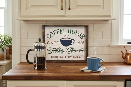 "Freshly Brewed" Handcrafted Wood Sign – Your Home Coffee Bar's New Best Friend! – Rustic Farmhouse Kitchen Wall Art
