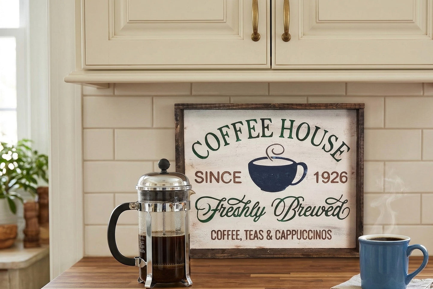 "Freshly Brewed" Handcrafted Wood Sign – Your Home Coffee Bar's New Best Friend! – Rustic Farmhouse Kitchen Wall Art