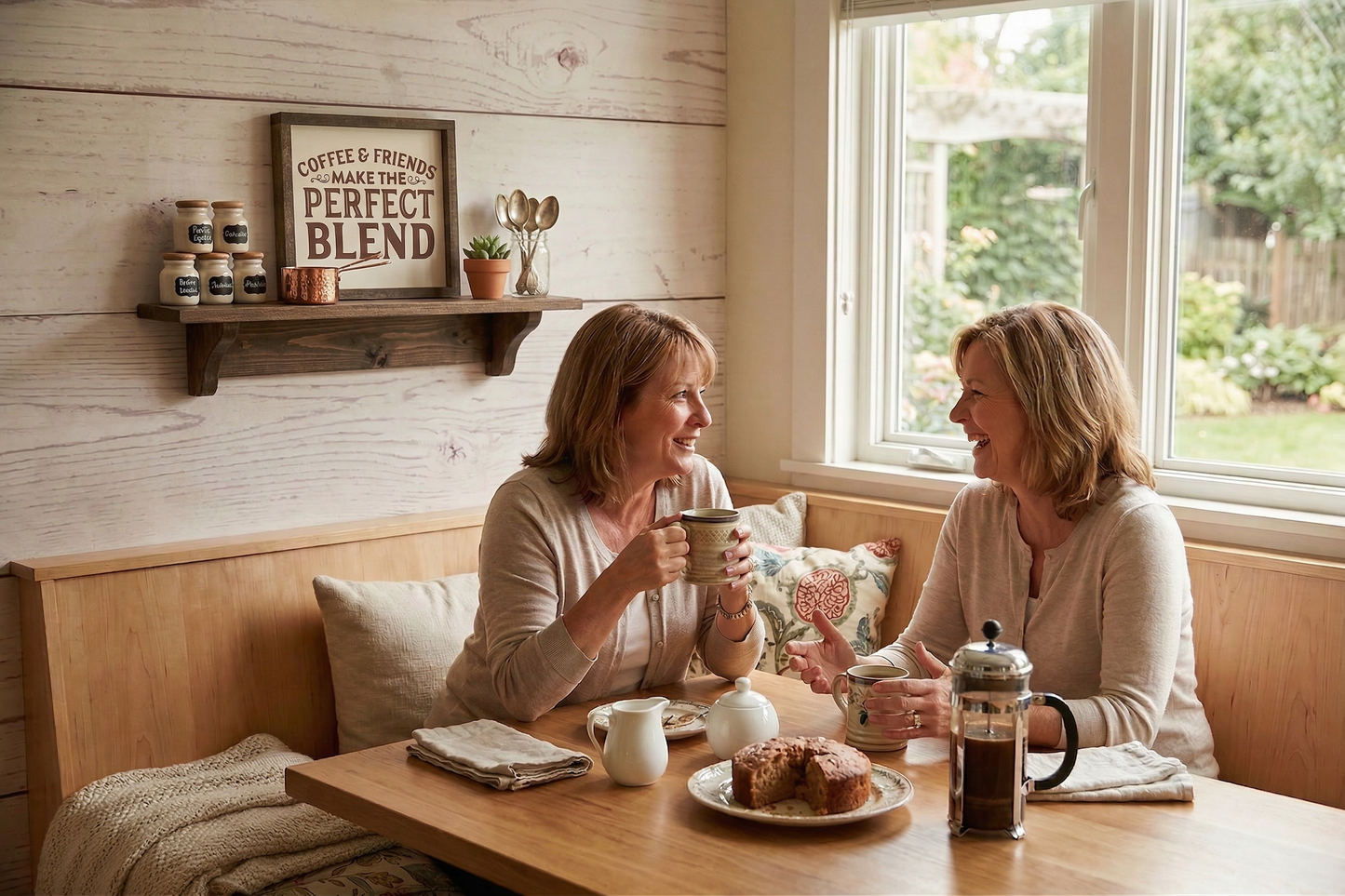 Coffee & Friends Make the Perfect Blend Wood Sign – Hand-Painted Rustic Coffee Bar Decor – Farmhouse Kitchen Wall Art – Gift for Best Friend