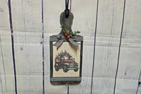 Distressed Wood Cutting Board with Canvas Decoupage Holiday Truck