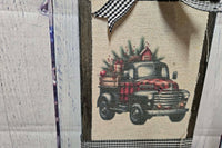 Distressed Wood Cutting Board with Canvas Decoupage Holiday Truck