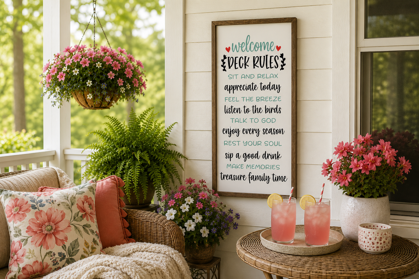 Deck Rules Sign | Porch Wall Decor | Summer Patio Sign | Farmhouse Outdoor Decor | Cottagecore Porch Sign | Handcrafted Wooden Wall Art
