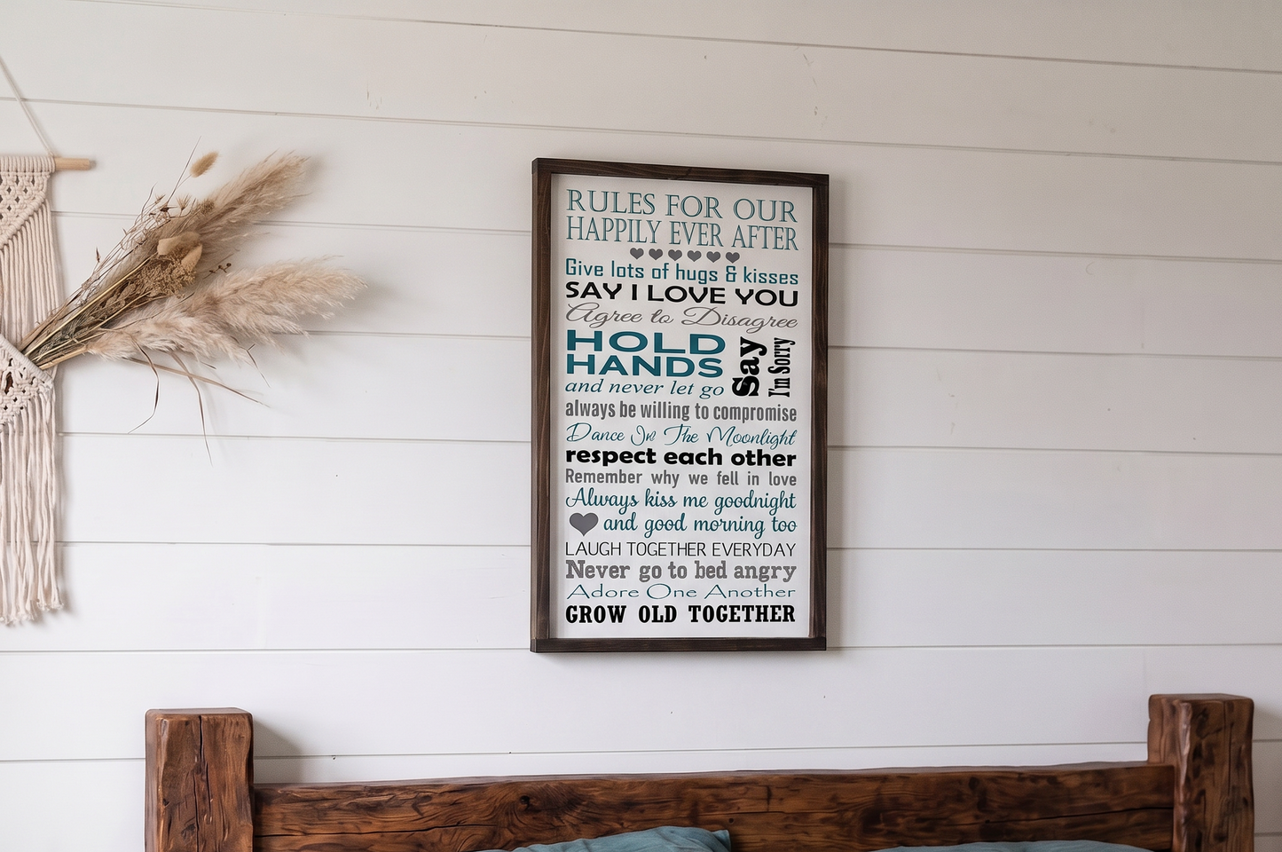 Rules For Our Happily Ever After Wood Sign | Personalized Wedding Gift | Custom Anniversary Gift For Couple | Master Bedroom Wall Decor