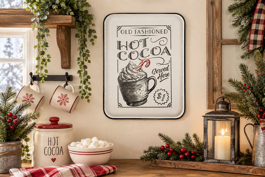 Hot Cocoa Bar Sign, Christmas Kitchen Decor, Vintage Enamelware Style Metal Sign, Farmhouse Christmas Decor, Hot Chocolate Sign