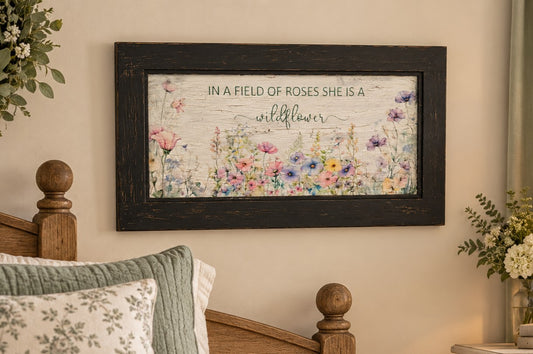 Wildflower Wood Sign, Cottagecore Wall Decor, Rustic Floral Wall Art, Upcycled Cupboard Door, Farmhouse Bedroom Decor