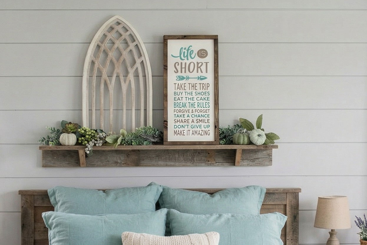 Life Is Short Wood Sign, Large Farmhouse Wall Decor, Rustic Framed Quote, Take The Trip Buy The Shoes, Inspirational New Home Gift