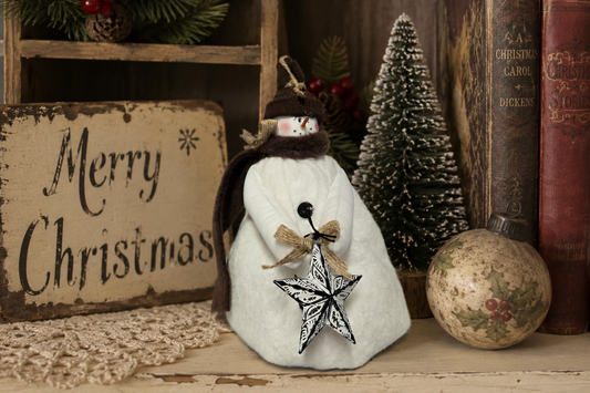 6 Inch Handmade Snowman Doll | Primitive Farmhouse Christmas Decor | Cozy Holiday Shelf Sitter | Snowman Collector Gift