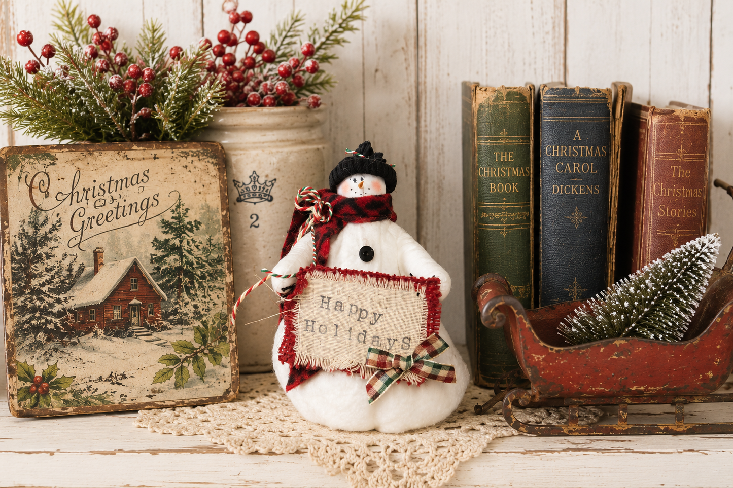 Handmade Fabric Snowman Decor, 6 Inch Christmas Snowman, Primitive Country Holiday Decor, Rustic Farmhouse Christmas Decoration