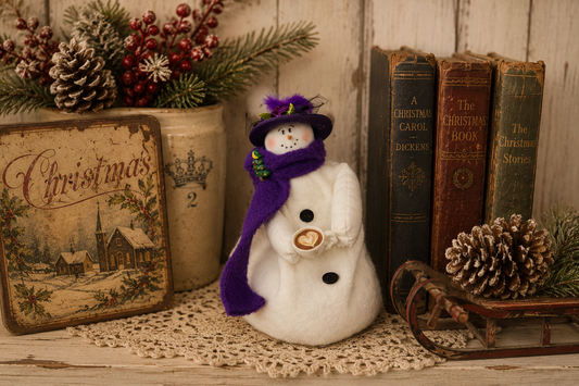 Handmade Fabric Snowman Lady, 6 Inch Christmas Snowman Decor, Primitive Country Christmas, Farmhouse Holiday Decor, 3 Colors