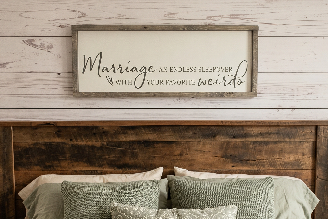 Funny Marriage Sign | Endless Sleepover With Your Favorite Weirdo | Over The Bed Master Bedroom | Boho Farmhouse Sign | Rustic Wedding Gift