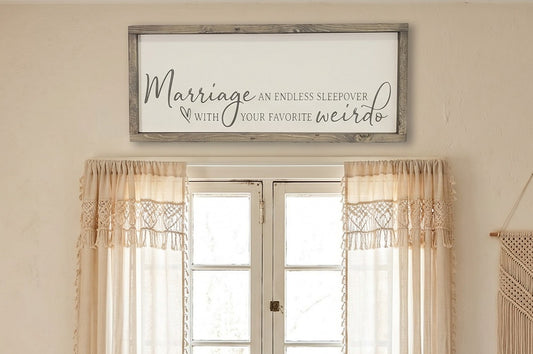 Funny Marriage Sign | Endless Sleepover With Your Favorite Weirdo | Over The Bed Master Bedroom | Boho Farmhouse Sign | Rustic Wedding Gift