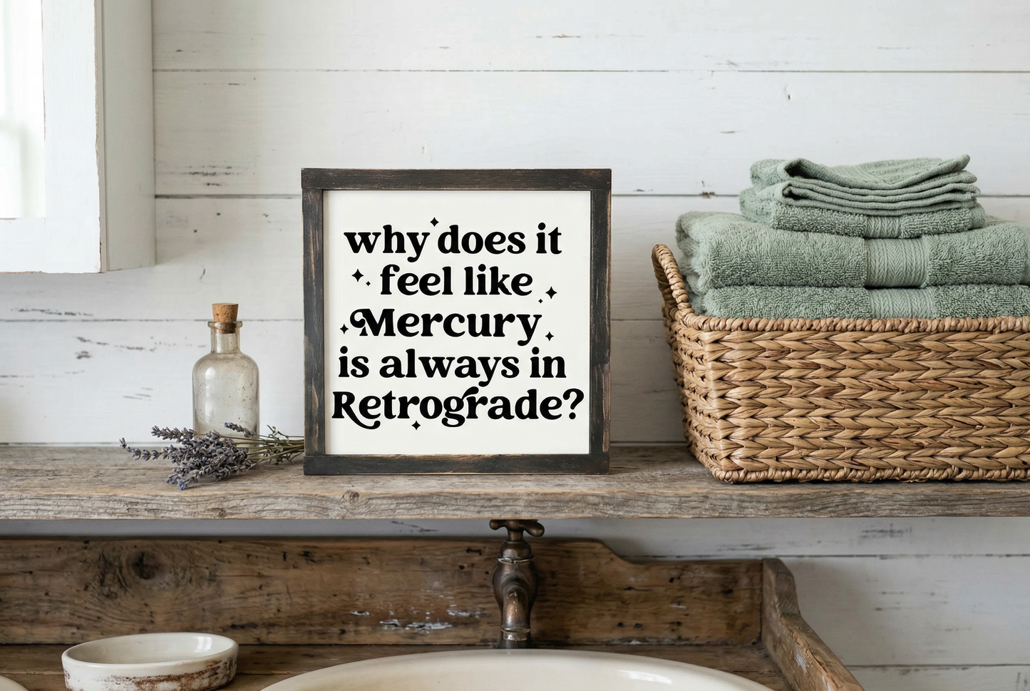 Funny Zodiac Gift for Her - Mercury Retrograde Survival Wood Sign - Modern Boho Decor